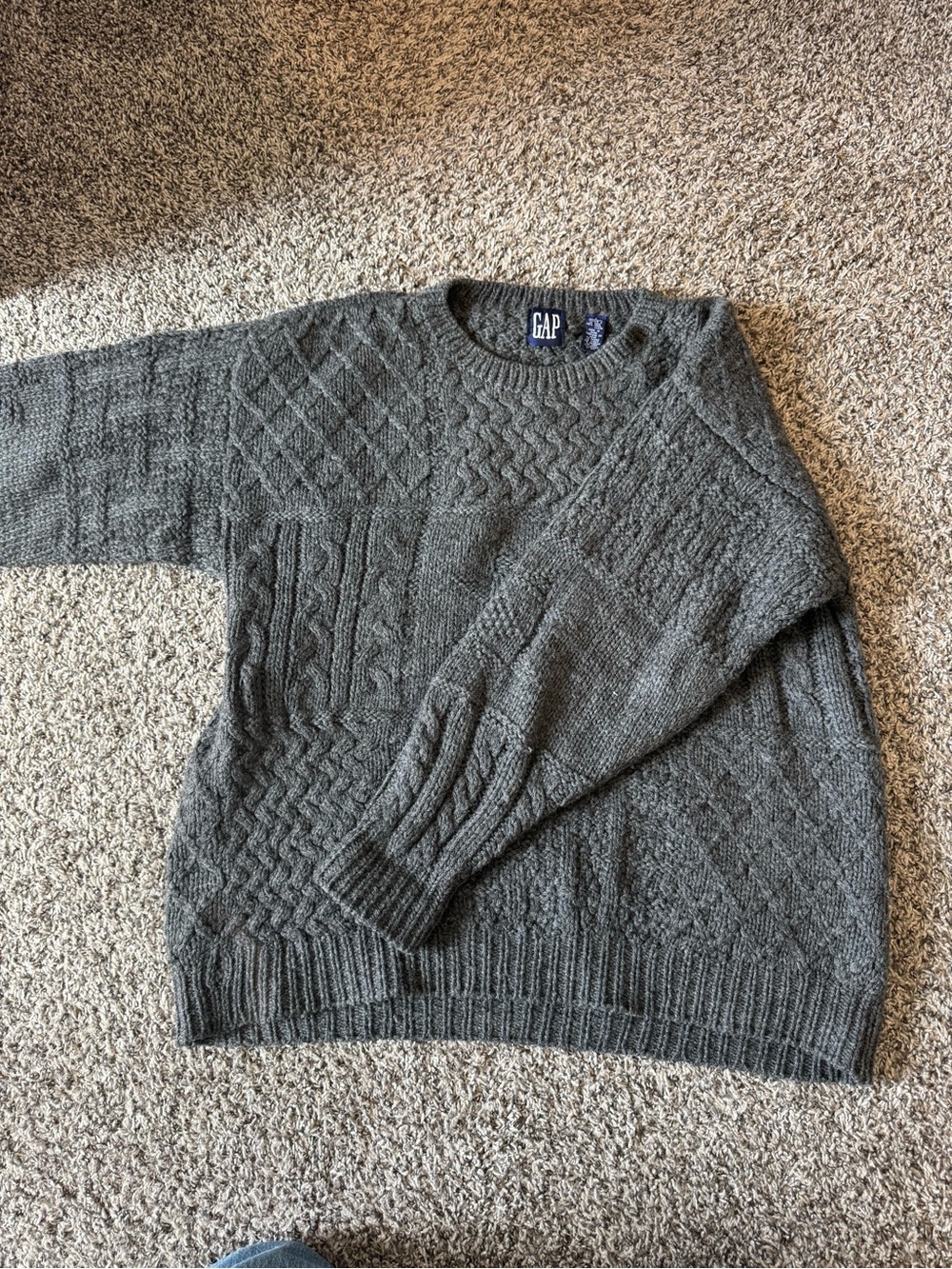 GAP Olive Green Textured Crewneck Sweater